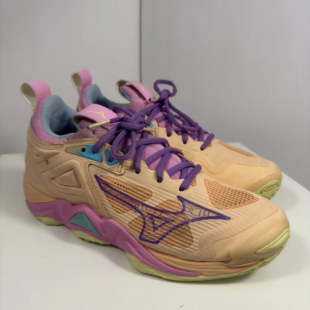 Mizuno Wave Momentum 3 Volleyball Women Size 5 Peach Purple V1GA2312 Sneakers